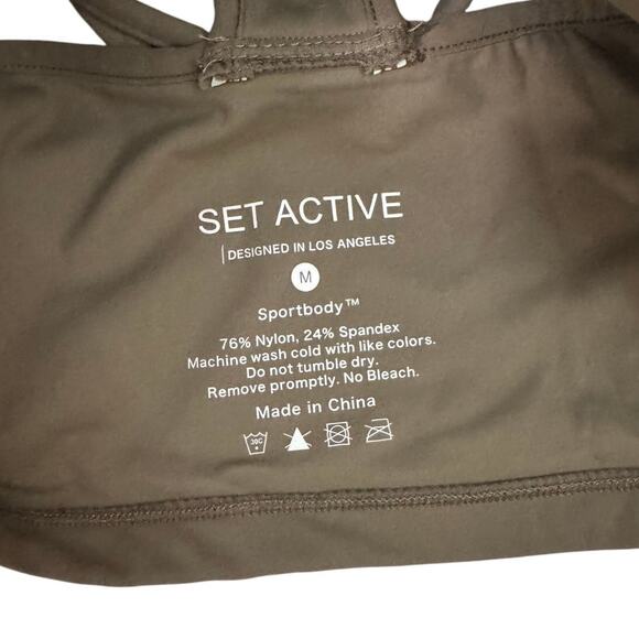 Set Active Sports Bra Women’s Medium Taupe Brown Racerback Sportbody Stretch - Picture 3 of 4